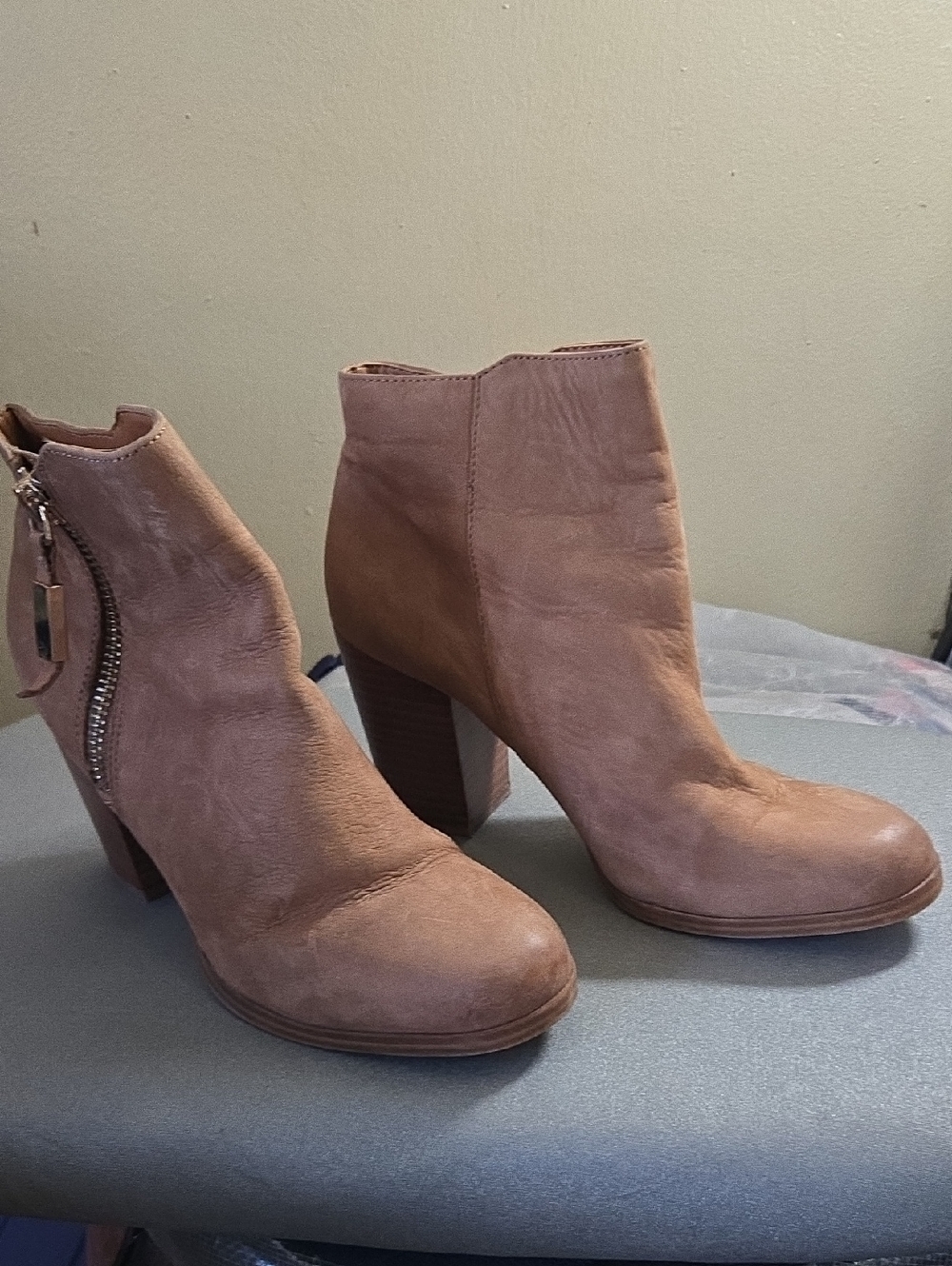 Aldo Mauve-Tan Suede Block Heel Ankle Boots